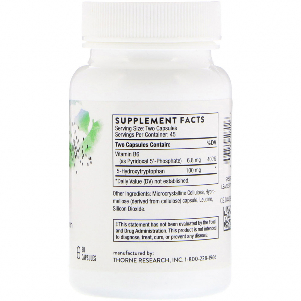 Амінокислота Thorne Research 5-HTP (5-гідроксітріптофана, 5-Hydroxytryptophan) 100 мг, 90 (THR-50302) - зображення 2