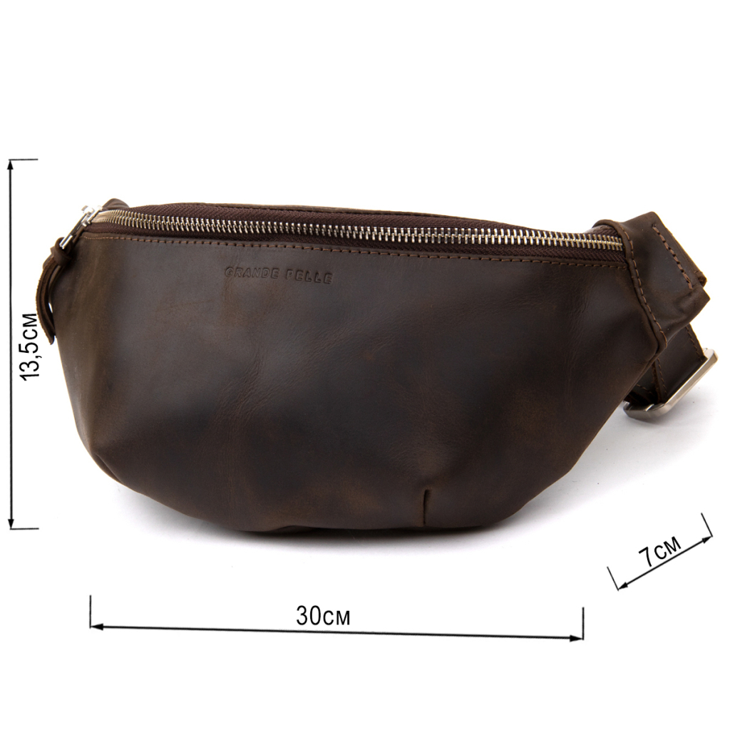 Сумка Grande Pelle Бананка у вінтажній шкірі Коричнева (11154) - зображення 3