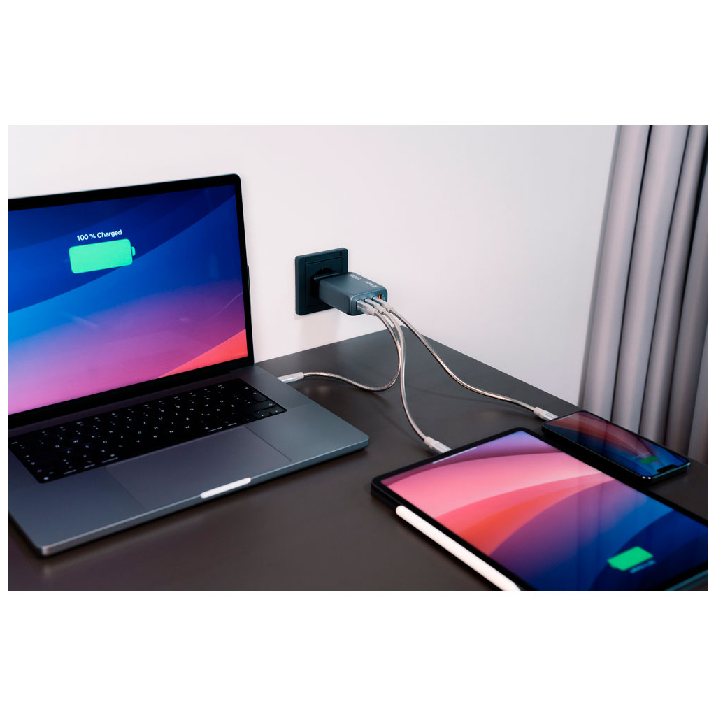 Зарядний пристрій Verbatim GaN 100 W 4 ports (2xUSB-C-100 W,USB-C 65 W /USB-A -3.0) (32202) - зображення 8