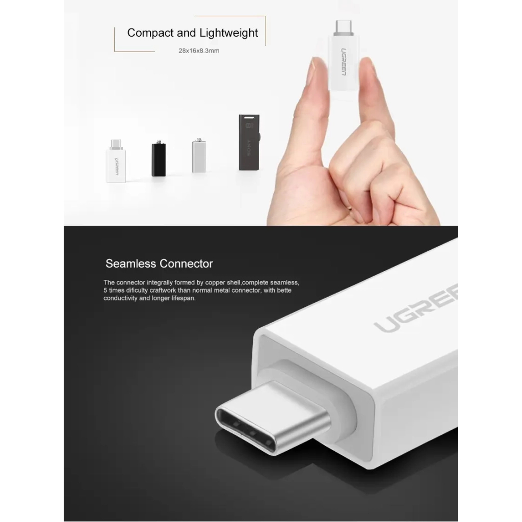 Перехідник OTG USB 3.0 AF to USB-C US173 White Ugreen (30155) - зображення 9