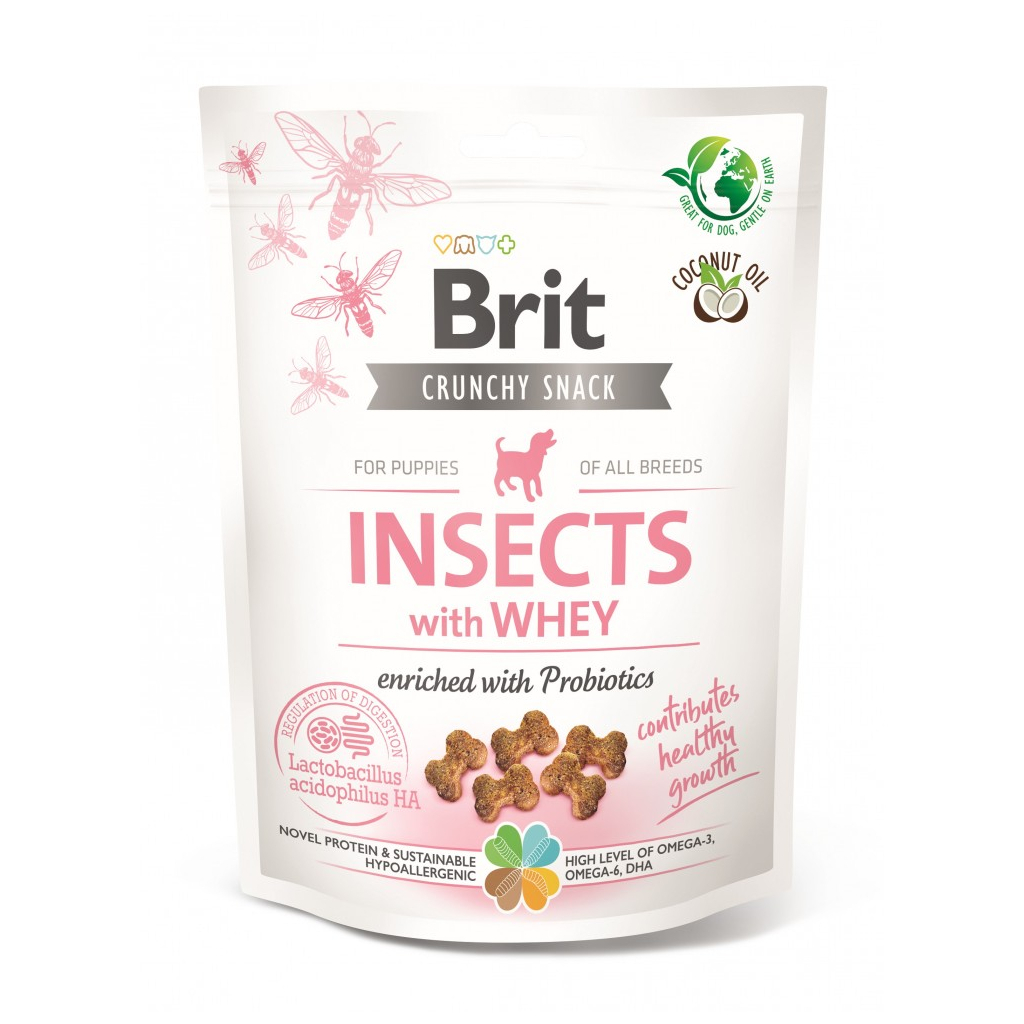 Ласощі для собак Brit Care Dog Crunchy Cracker Puppy Insects комахи, сироватка і пробіотики 200 г (8595602551514) - зображення 1