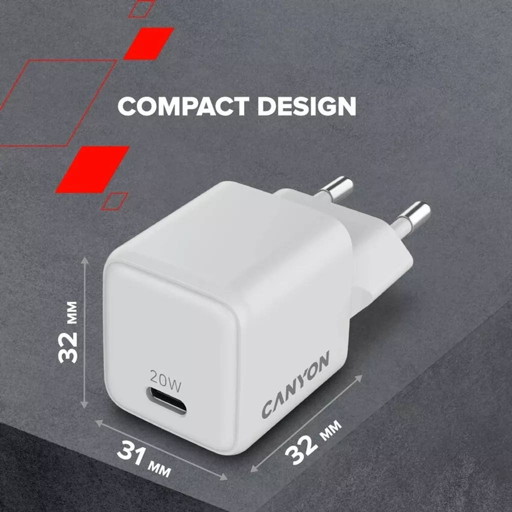 Зарядний пристрій Canyon CU20C GaN 20W 1xPD EU White (CNS-CUW20C) - зображення 8