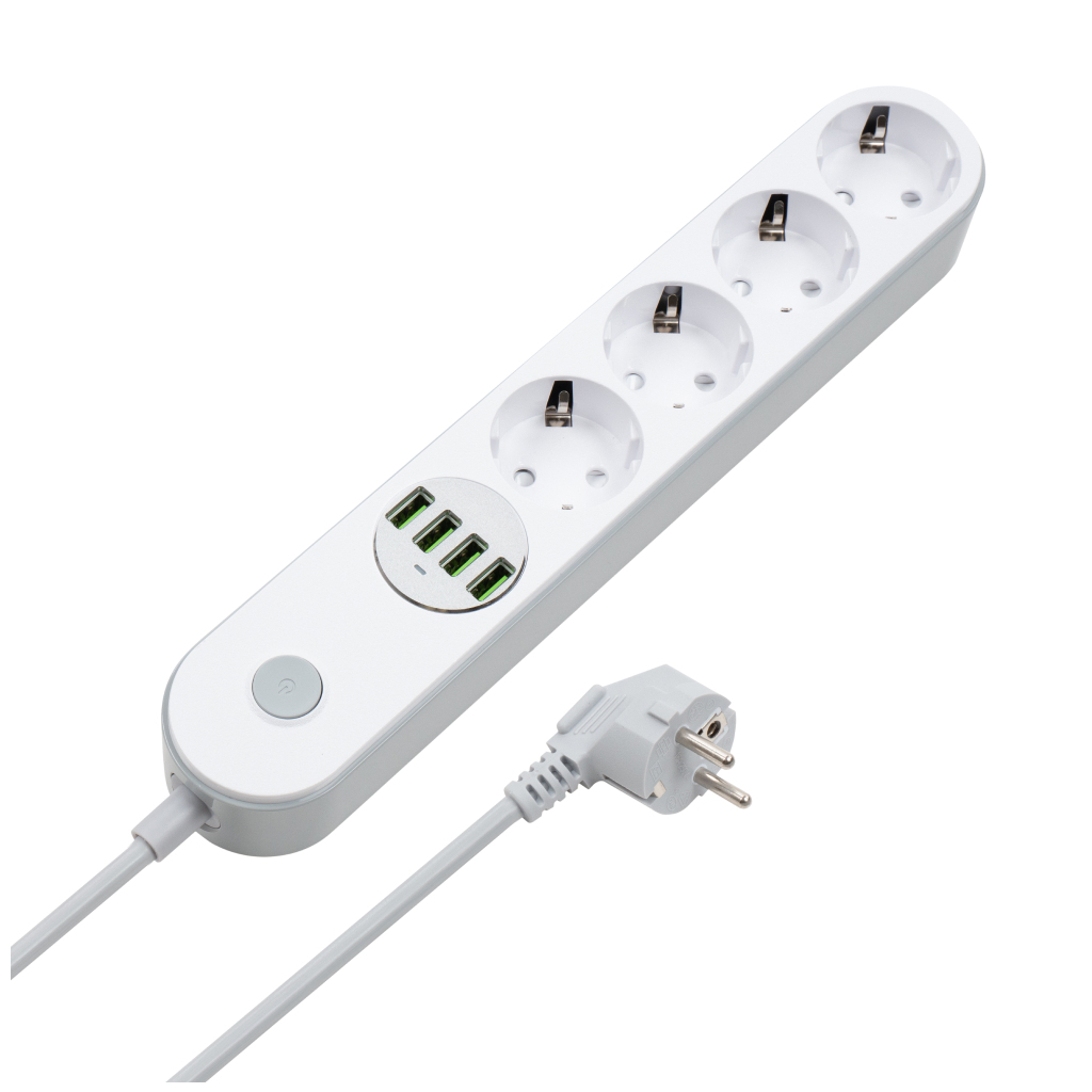 Мережевий фільтр живлення ColorWay CW-CHE44W, 4 розетки/4USB White 2M (CW-CHE44W) - зображення 1