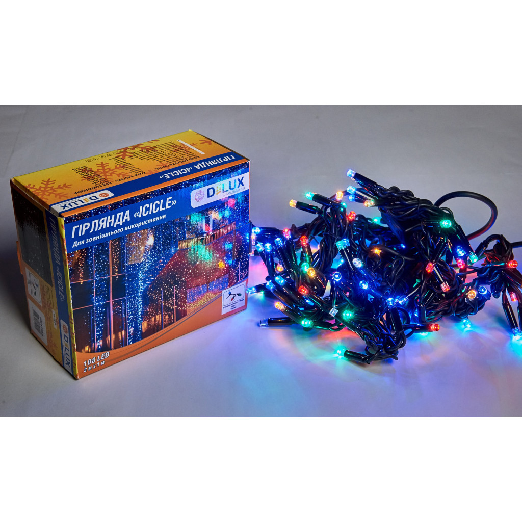 Гірлянда Delux ICICLE flash 108LED 2 х 1 м мульти / черн IP44 EN (90012950) - зображення 2
