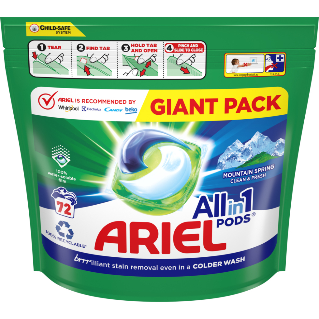 Капсули для прання Ariel Pods Все-в-1 Гірське джерело 72 шт. (8006540799055) - зображення 2