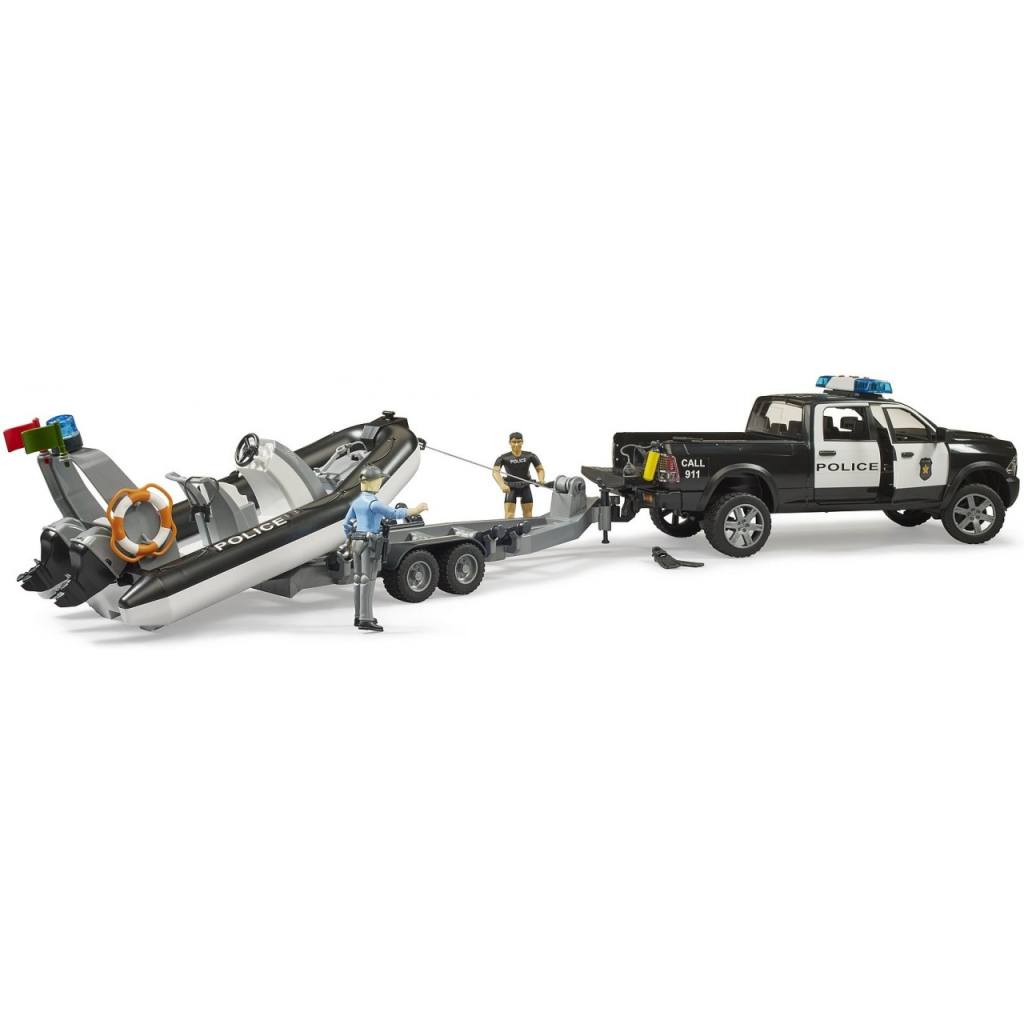 Спецтехніка Bruder Поліцейський пікап RAM 2500 з причепом, човном та фігурками (02507) - зображення 2