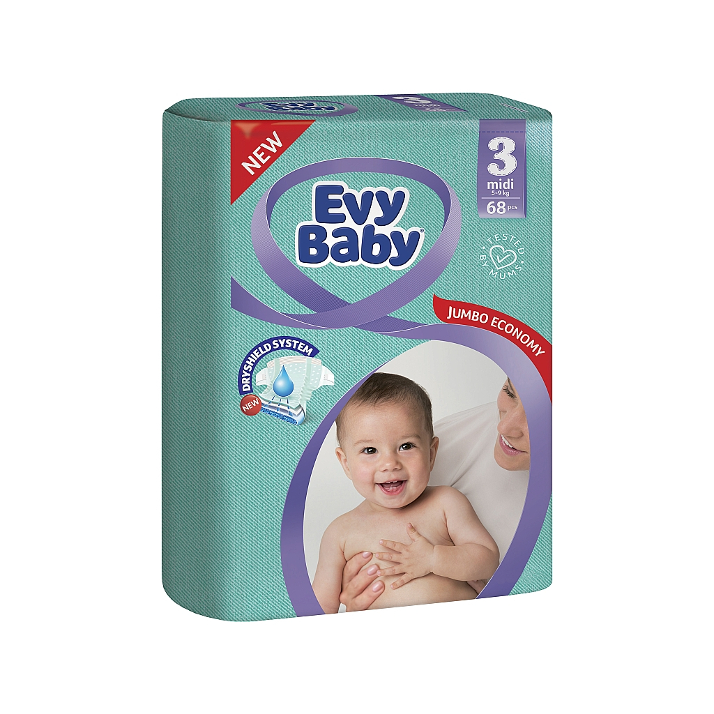 Підгузки Evy Baby Midi Розмір 3 (5-9 кг) 68 шт. (8690506411985) - зображення 1
