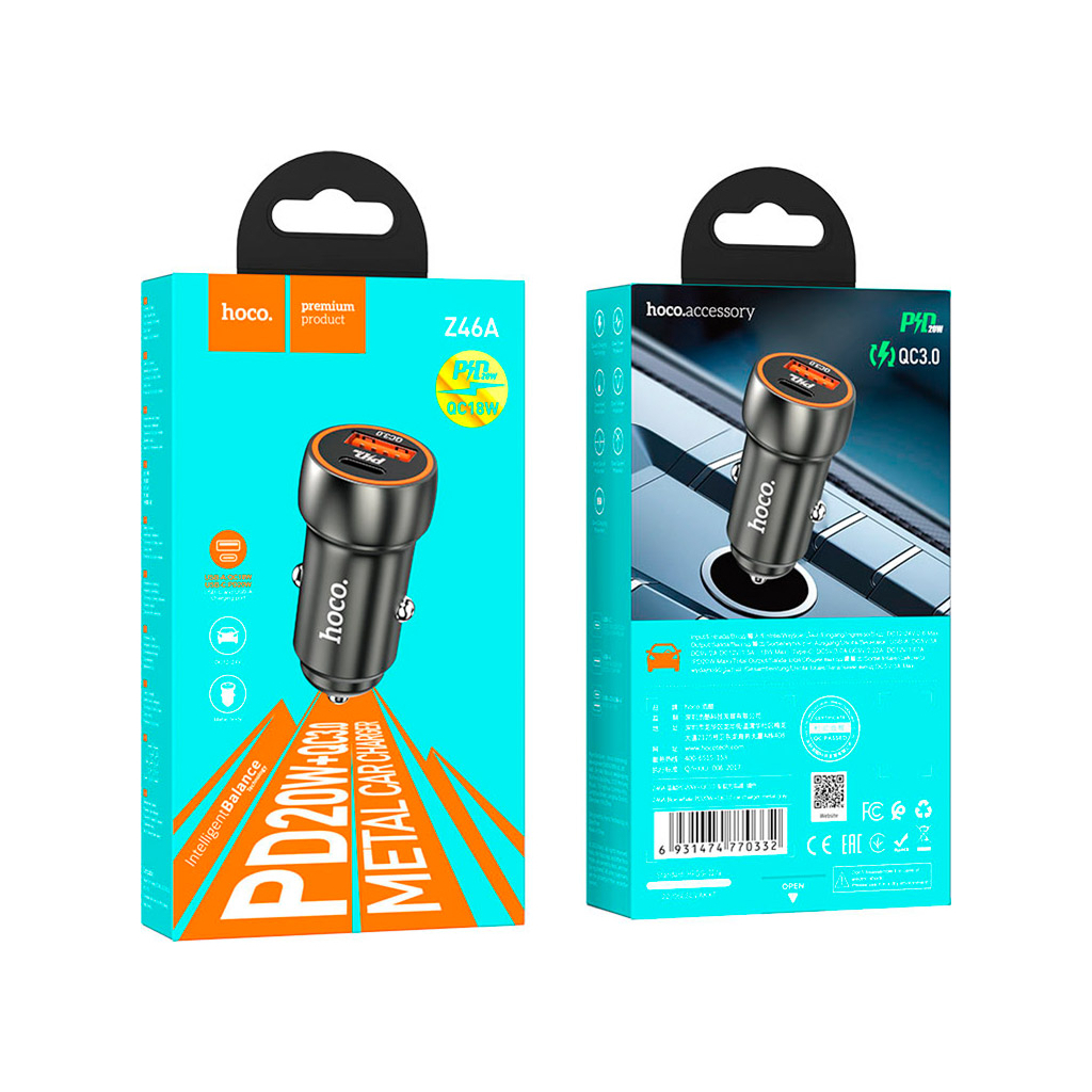 Зарядний пристрій HOCO HOCO Z46A Blue whale USB-C PD20W + USB QC3.0 Metal Gray (6931474770332) - зображення 4