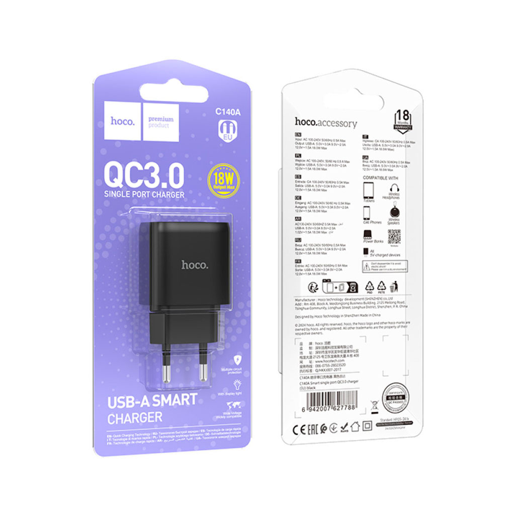 Зарядний пристрій HOCO C140A Smart USB QC3.0 Black (6942007627788) - зображення 5