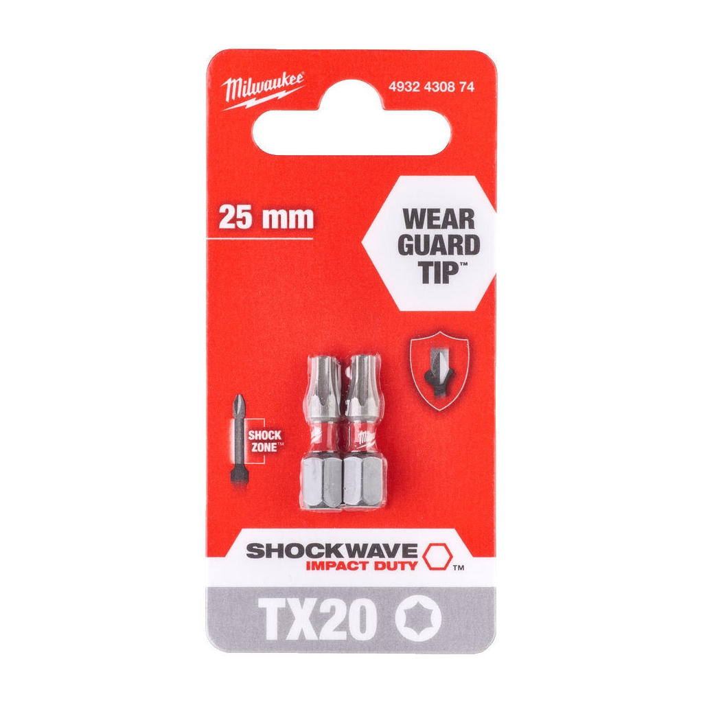Набір біт Milwaukee SHOCKWAVE TX20, 25мм, 2шт (4932430874) - зображення 3