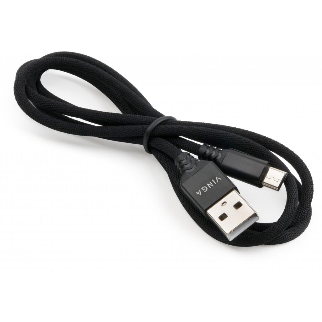 Дата кабель USB 2.0 AM to Micro 5P nylon 1m black Vinga (VCPDCMBN21BK) - зображення 3