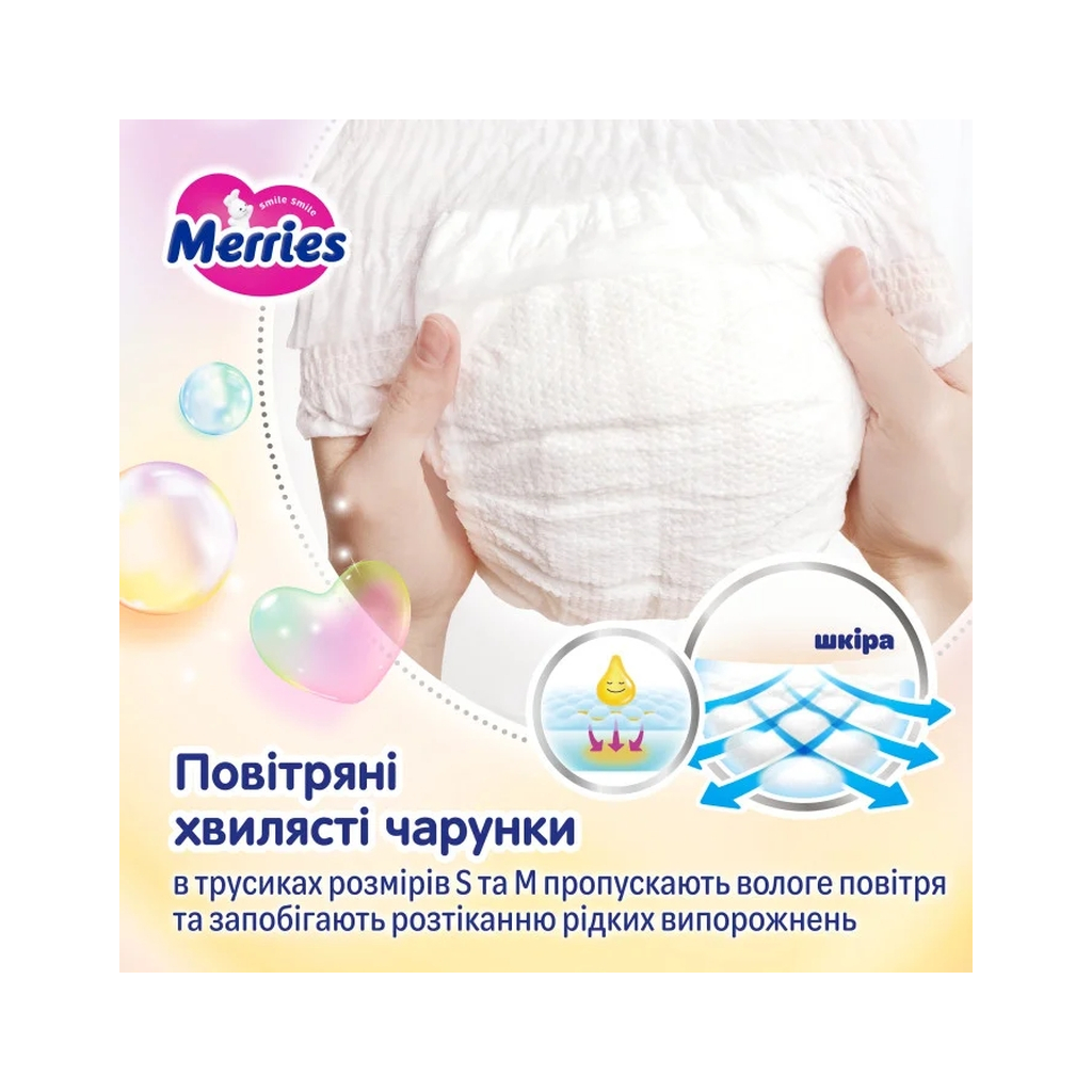 Підгузки Merries розмір M (6-11 кг) трусики 62 шт (4901301442949) - изображение 9