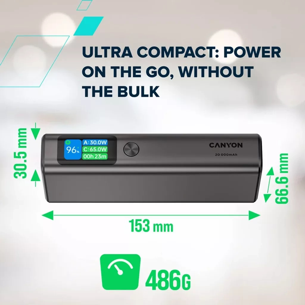 Батарея універсальна Canyon 20000mAh OnPower 230 TFT PD/130W Dark Grey (CNS-CPB230DG) - зображення 8