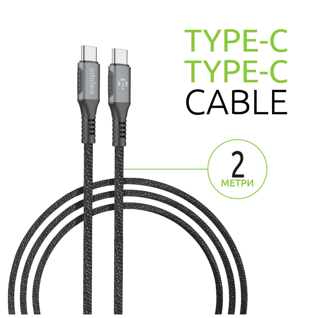 Дата кабель USB-C to USB-C 2.0m CBGPD100WTT2 100W Intaleo (1283126559570) - зображення 3