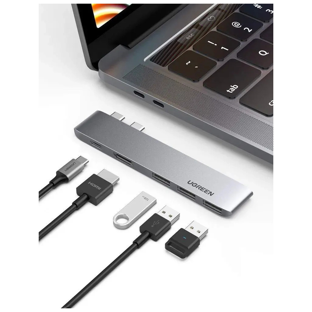 Концентратор Ugreen 2xUSB-C to 3xUSB 3.0 + HDMI + USB-C CM251 gray (60559) - зображення 3