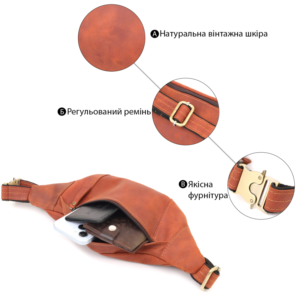 Сумка Shvigel З натуральної шкіри Руда (23122) - зображення 4