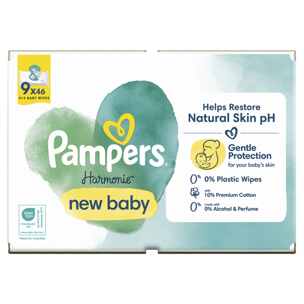Дитячі вологі серветки Pampers Harmonie New baby 9 пачок х 46 шт (8700216026253) - изображение 2