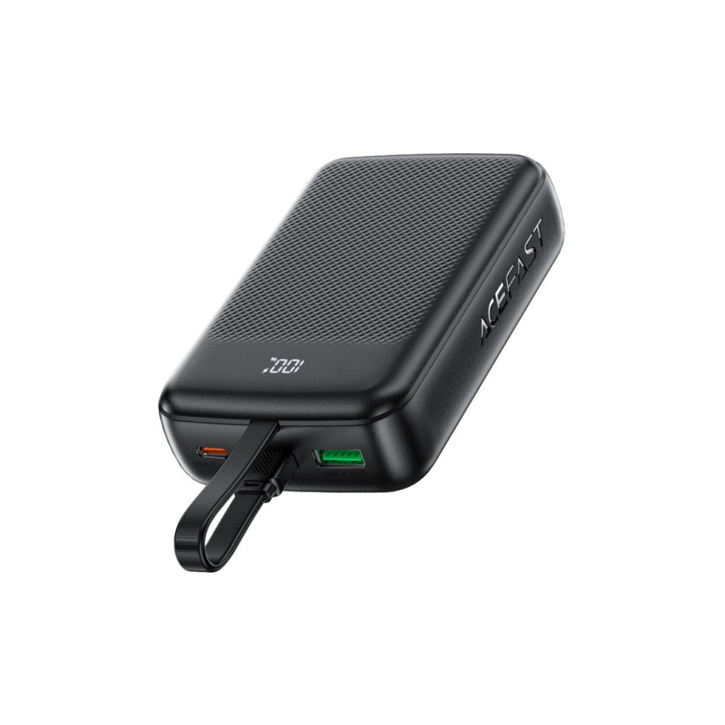 Батарея універсальна Acefast 20000mAh 22,5W PD, QC/3.0 USB-A+USB-C In/Out,build-in cable M14 Black (6974316283966) - зображення 3