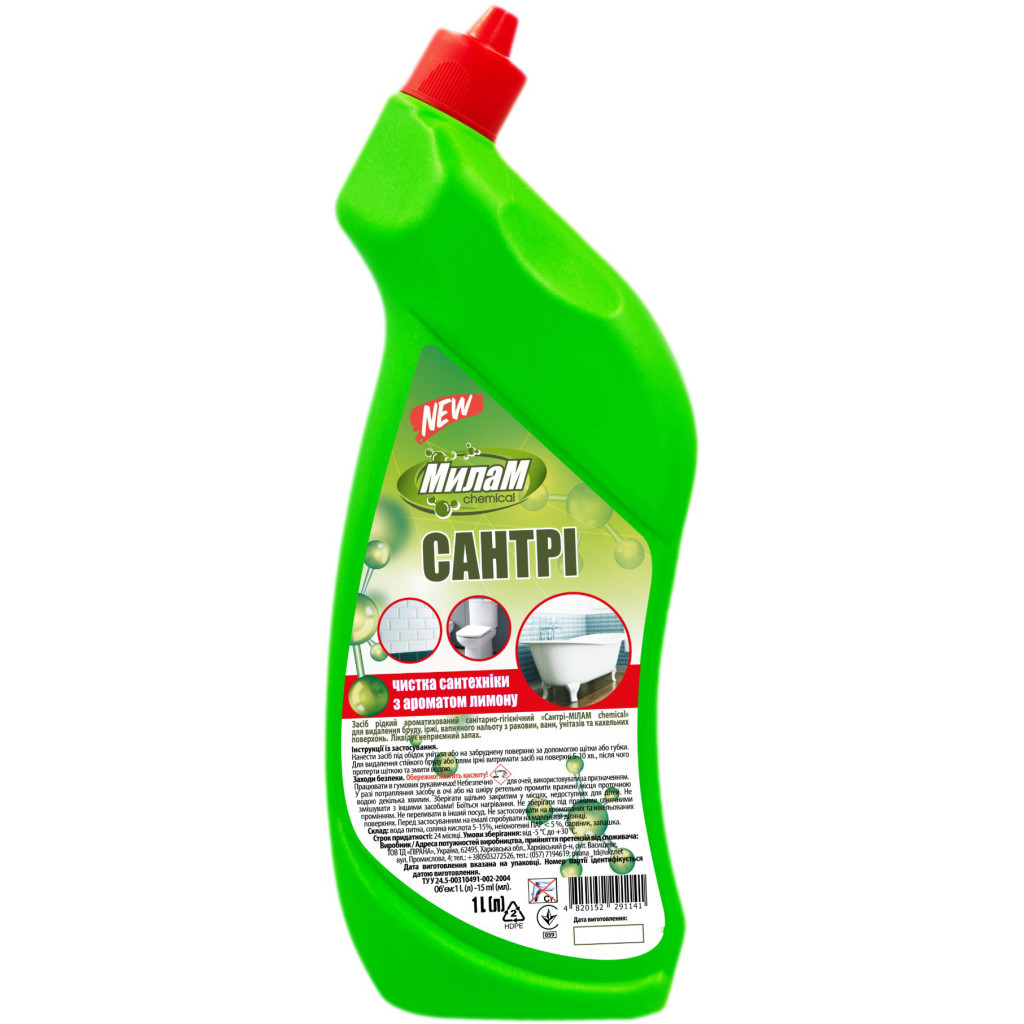 Рідина для чищення ванн Мілам Chemical Сантрі Лимон 1 л (4820152291141) - зображення 1