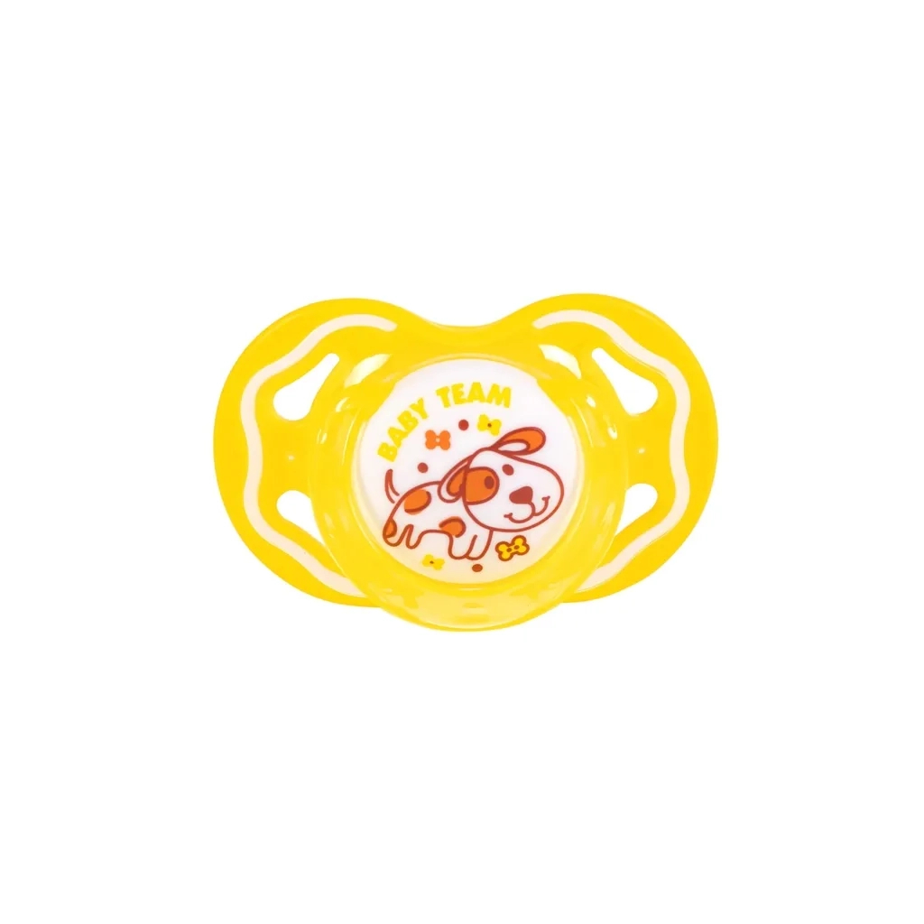Пустушка Baby Team силіконова, класична, 6+ міс (3014_жовтий) - зображення 1
