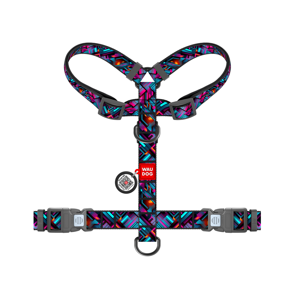 Шлея для собак WAUDOG Nylon анатомічна H-подібна з QR-паспортом "Нескінченні світи" пластиковий фастекс, L (345-4058) - зображення 2