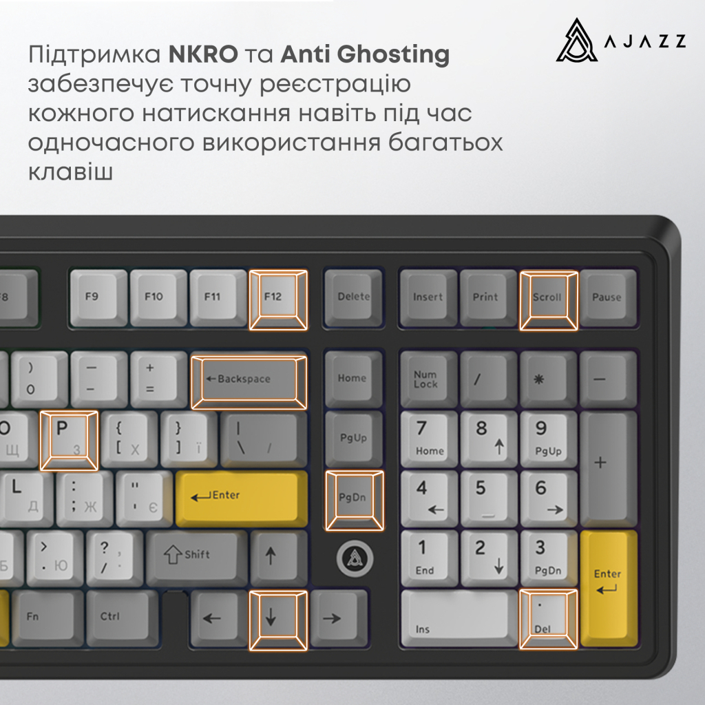 Клавіатура Ajazz AK980 MAX Magnetic Switch USB UA Black/Grey/Yellow (AK980-MAX-M-BGY) - изображение 12
