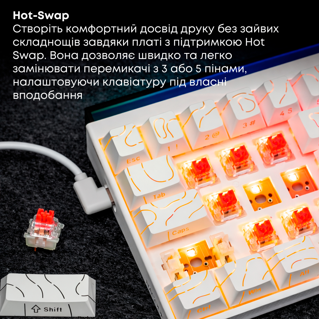 Клавіатура Ajazz NK68 Red Switch USB UA White (NK68-R-S-W) - зображення 11
