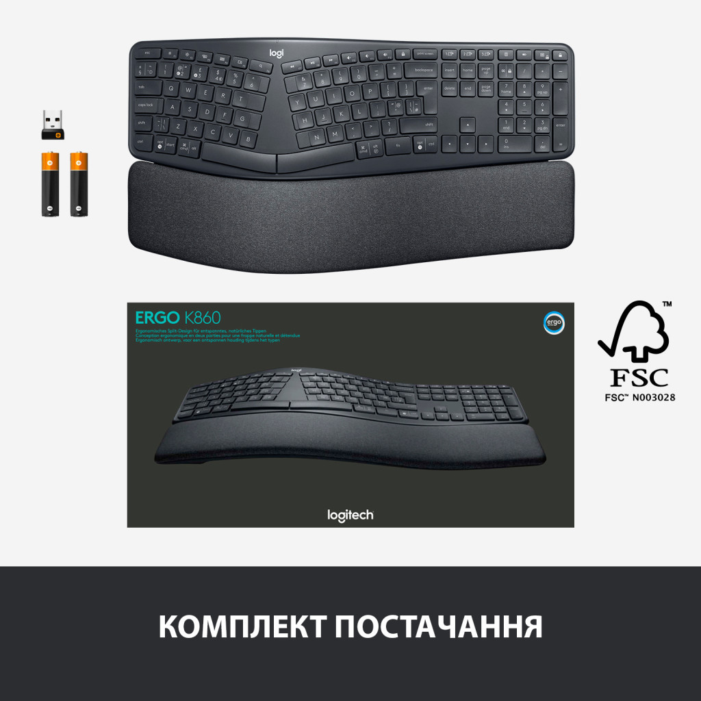 Клавіатура Logitech ERGO K860 Bluetooth/Wireless UA Black (920-010108) - зображення 11