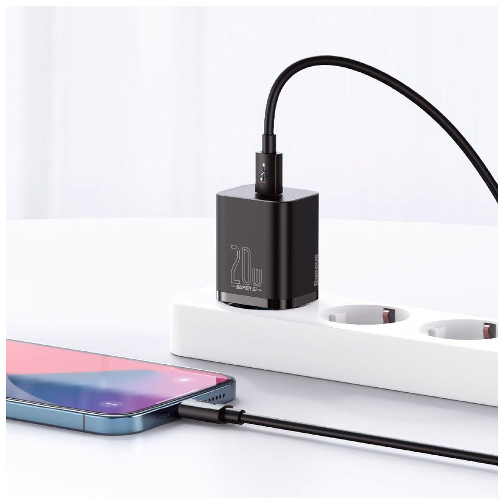 Зарядний пристрій Baseus Super Si 1C 20W With Cable Type-C/iP Black (TZCCSUP-B01) - зображення 7