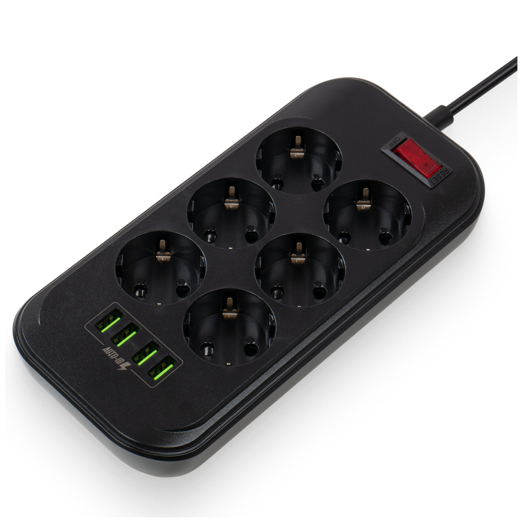 Мережевий фільтр живлення ColorWay CW-CHE64B, 6 розеток/4USB Black (CW-CHE64B) - зображення 2
