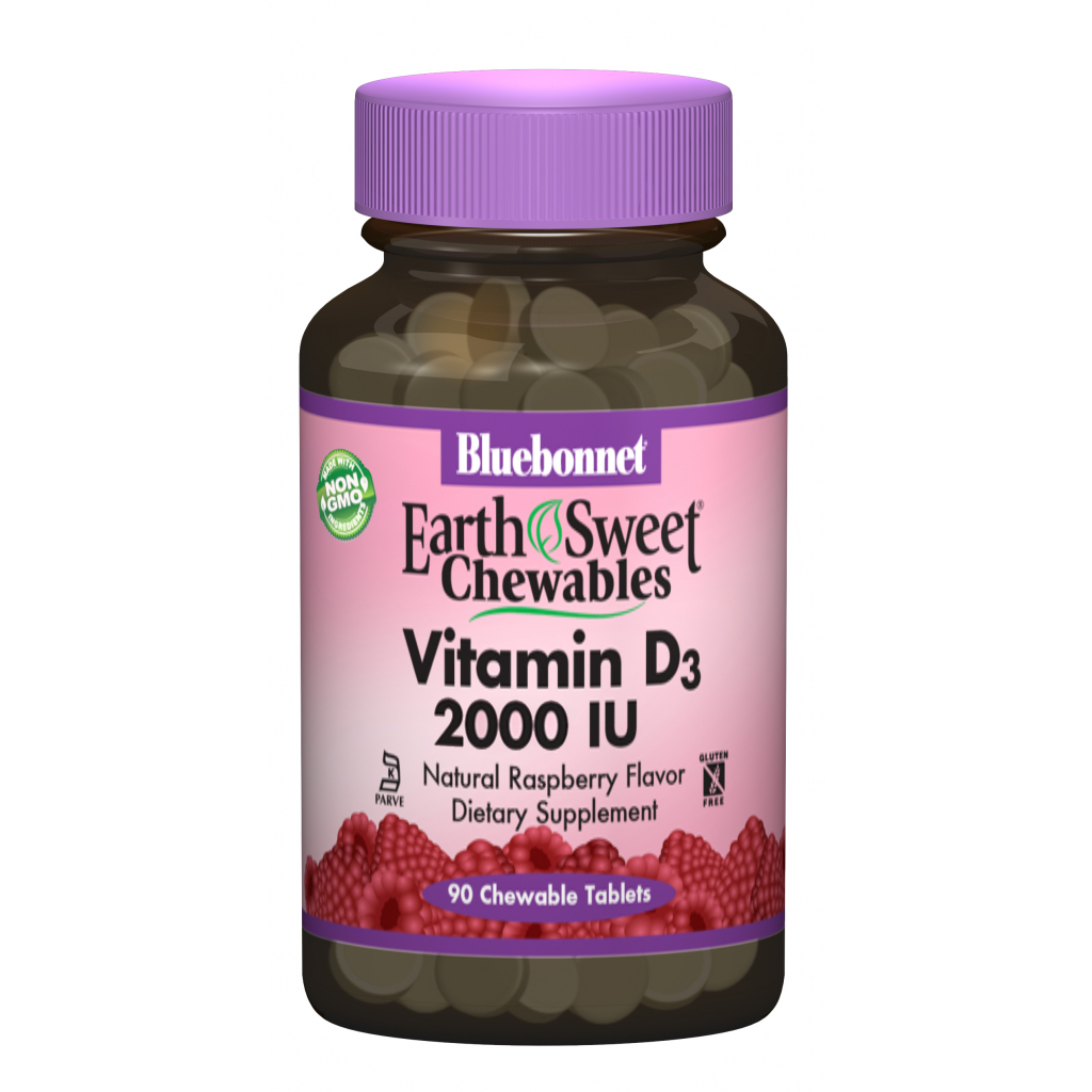 Вітамін Bluebonnet Nutrition Вітамін D3 2000IU, Смак Малини, Earth Sweet Chewables, 90 ж (BLB-00364) - зображення 1