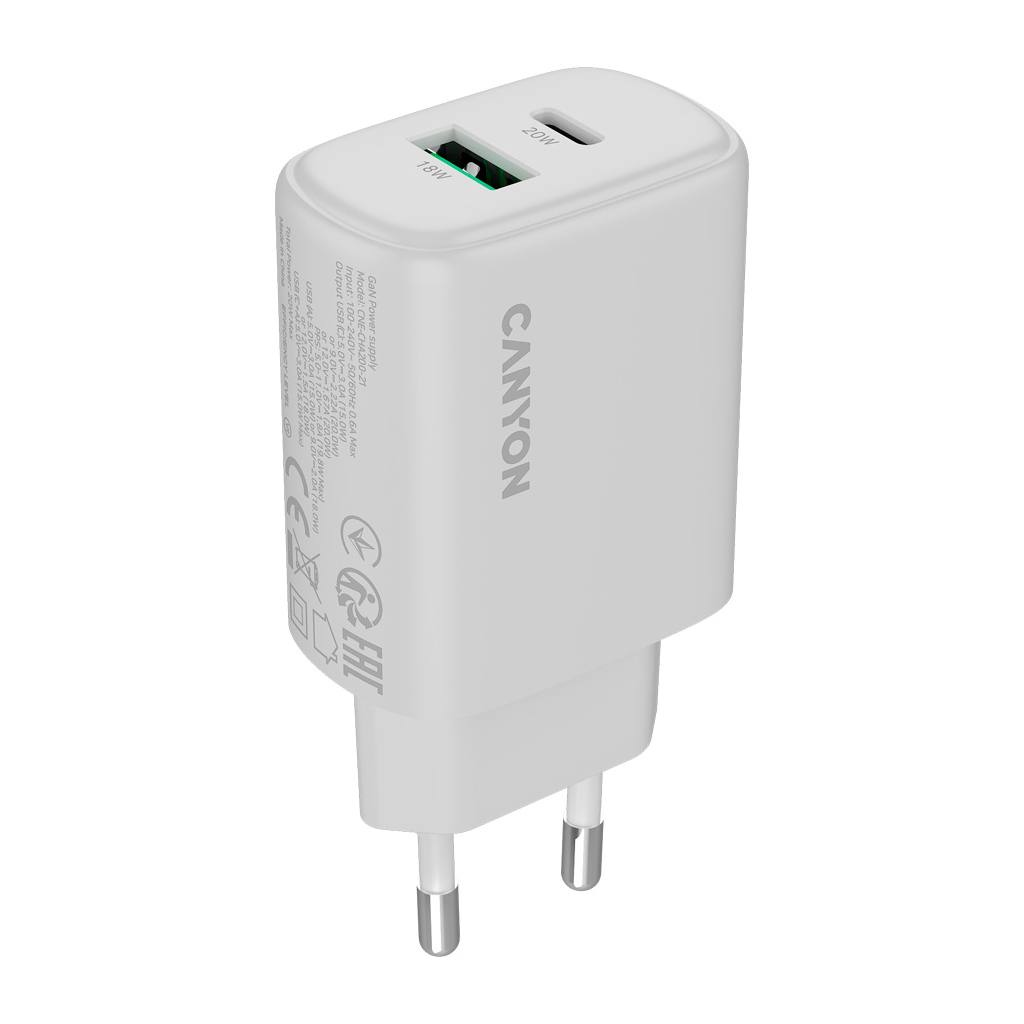 Зарядний пристрій Canyon OnCharge 200 20W 1xPD 1xQC EU White (CNE-CHA200-21) - зображення 2