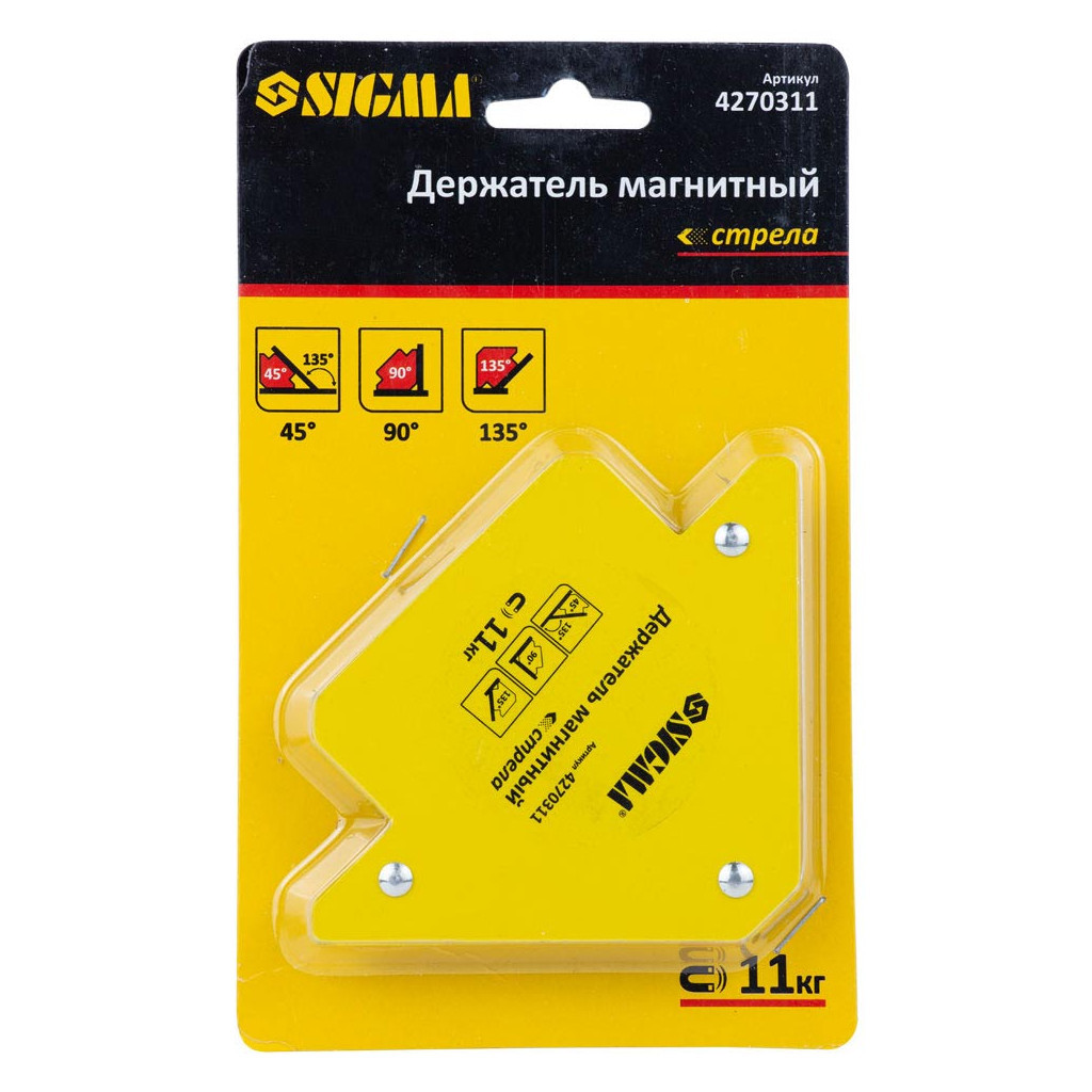 Магніт для зварювання Sigma стріла 11кг 75x65мм (45,90,135°) (4270311) - изображение 6
