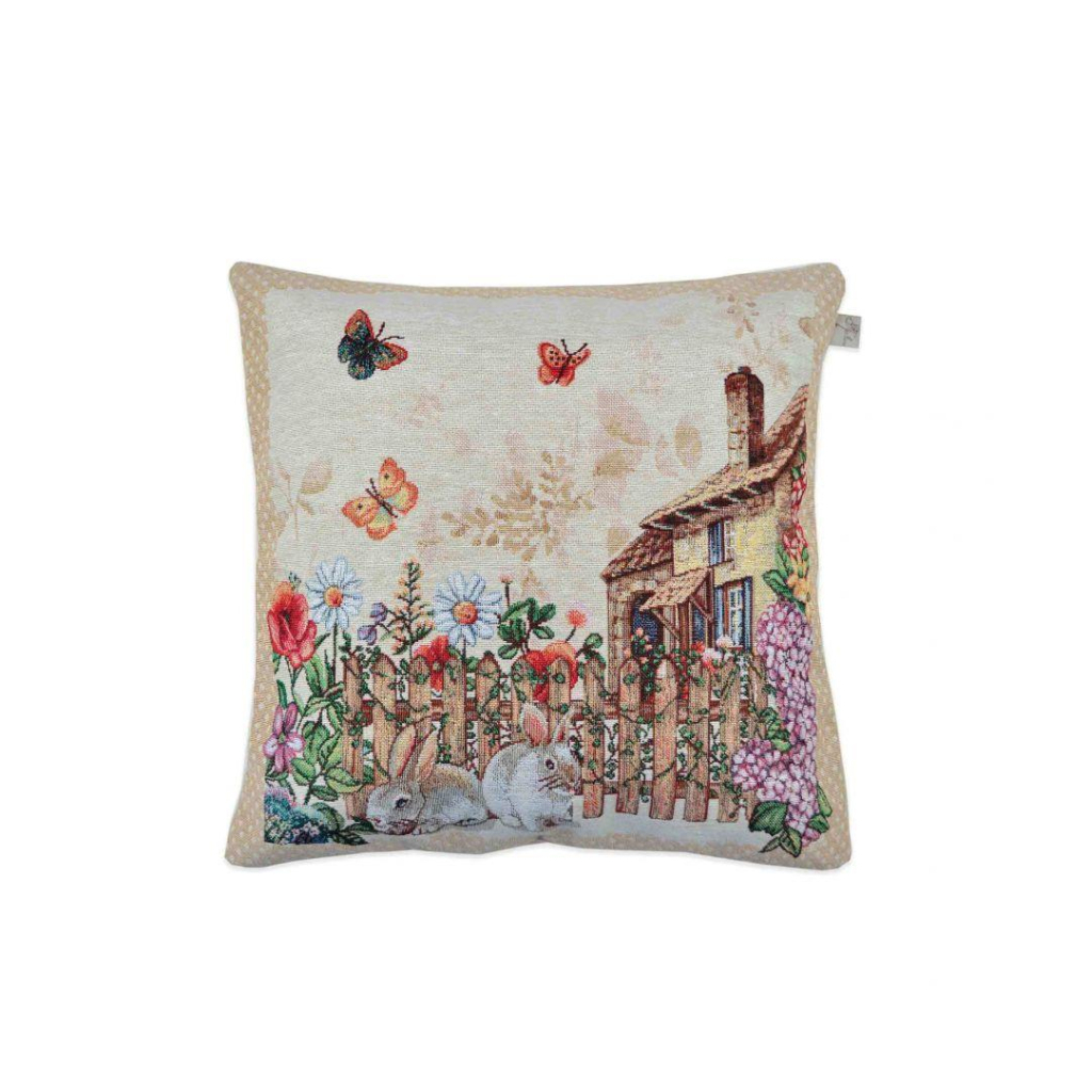 Наволочка Прованс гобеленова декоративна Alicia хатинка та кролики 45х45 (021816) - зображення 1