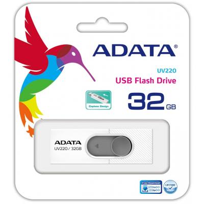 USB флеш накопичувач ADATA 32GB UV220 White/Gray USB 2.0 (AUV220-32G-RWHGY) - зображення 3