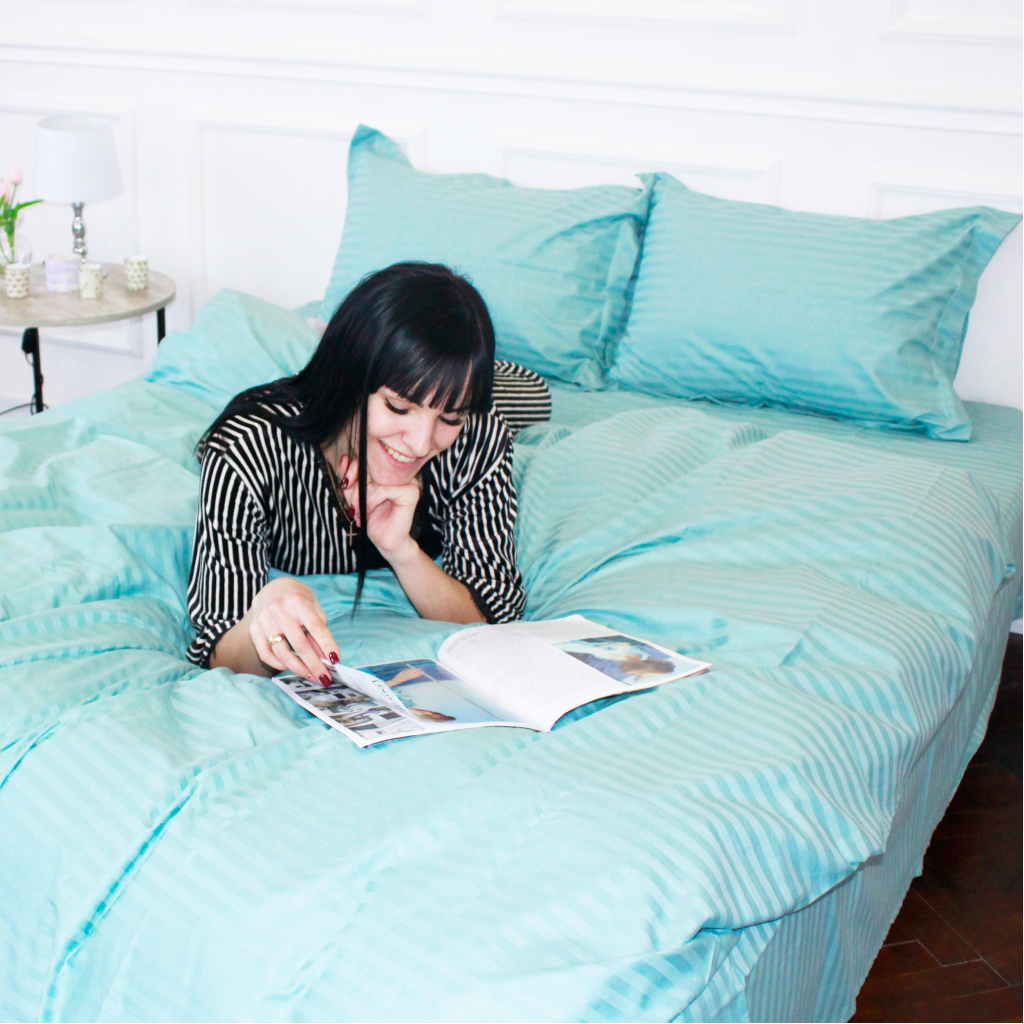 Постільна білизна MirSon SatinStripe 30-0015GreenWave 220х240 King Size (2200005253267) - зображення 6