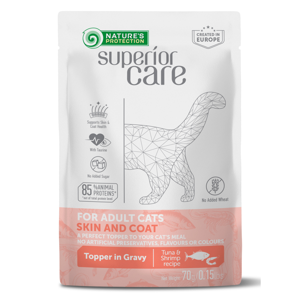 Вологий корм для кішок Nature's Protection Superior Care Adult Cats Skin&Coat Tuna & Shrimps 70 г (UNINPSC63749) - зображення 1