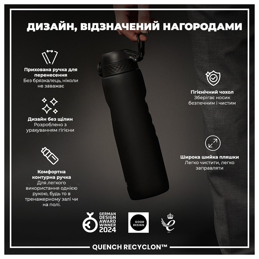 Пляшка для води ION8 OneTouch 1000 мл BPA Free, Black (I8RF1000BLK) - зображення 4