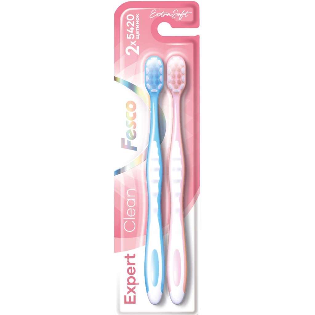 Зубна щітка Fesco Expert Clean Extra Soft Блакитна 1 шт. + Рожева 1 шт. (4820204702311) - зображення 1