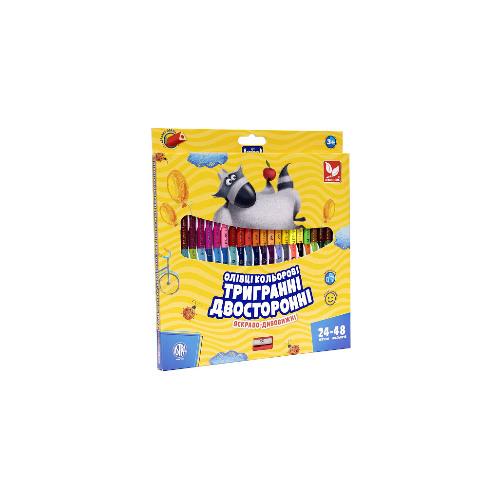 Олівці кольорові Школярик Тригранні Двосторонні З точилкою 24 шт 48 кольорів (312116004-UA) - зображення 1
