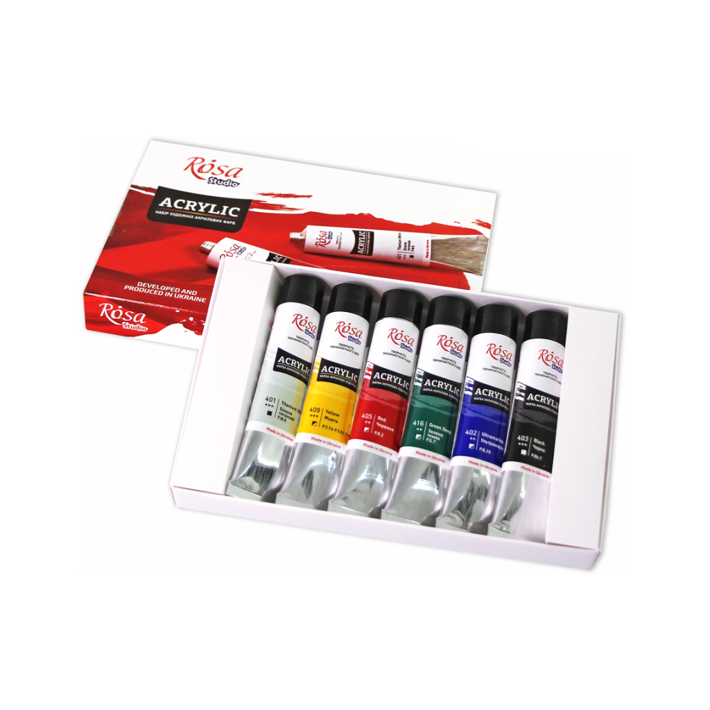 Акрилові фарби Rosa Studio 6 кольорів по 20 мл (4823098522799) - зображення 2