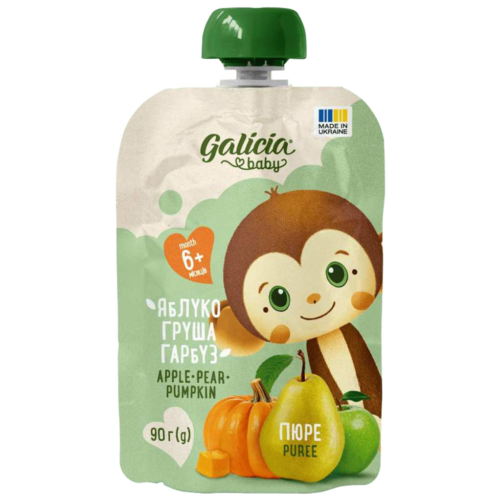 Дитяче пюре Galicia Baby яблучно-грушево-гарбузове натуральне гомогенізоване 90 г (4820209564440) - изображение 1