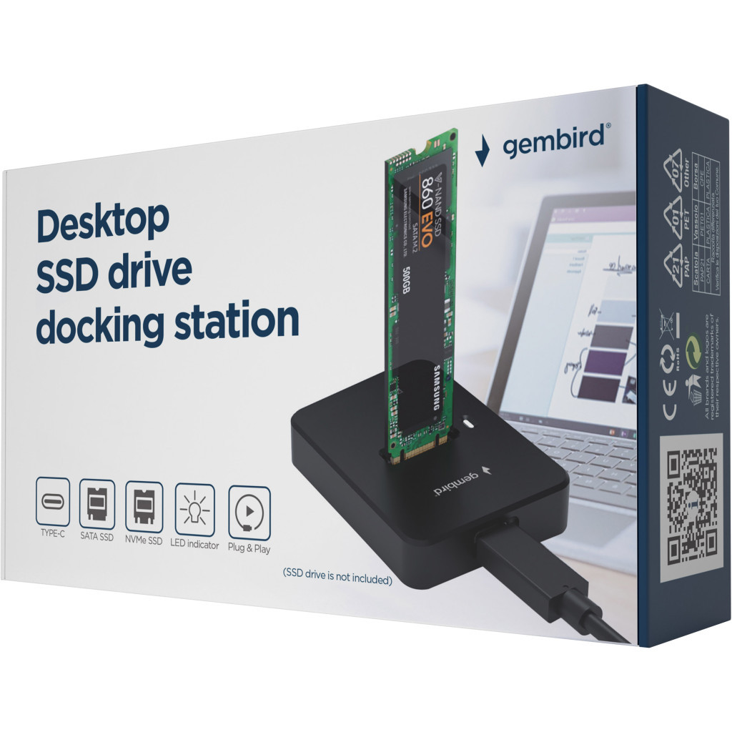Док-станція для накопичувачів Gembird USB Type-C M.2 SATA NVME SSD (DD-U3M2) - зображення 2