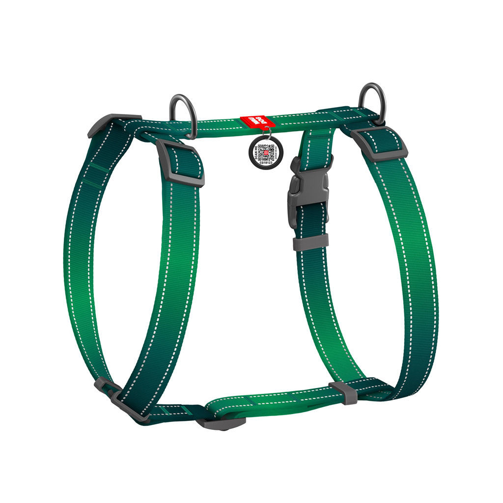 Шлея для собак WAUDOG Nylon Mono з QR-паспортом, пластиковий фастекс L зелена (527418) - зображення 2