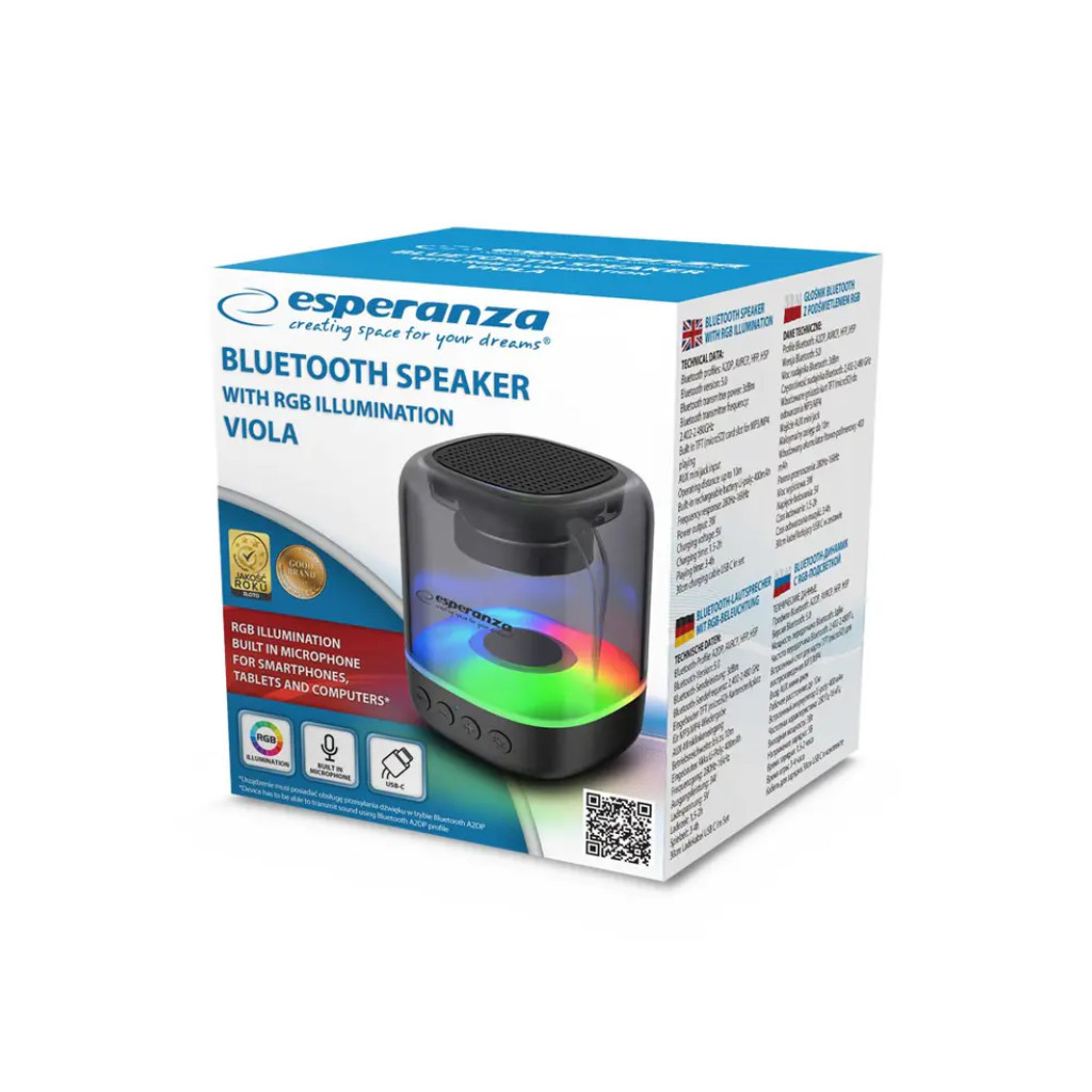 Акустична система Esperanza RGB Illuminated FM Viola Black (EP154) - зображення 4