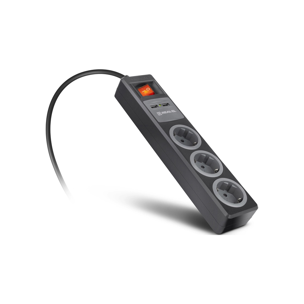 Мережевий подовжувач REAL-EL RS-3 USB CHARGE 1.8m, black (EL122500001) - зображення 8