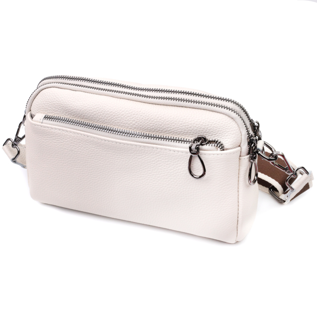 Сумка Vintage Жіноча прямокутна з кишенями з натуральної шкіри Біла (22598) - зображення 2