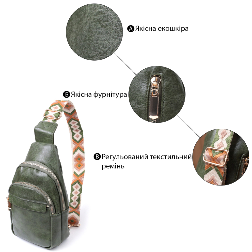 Сумка Vintage З гладкої екошкіри Зелена (22771) - зображення 4