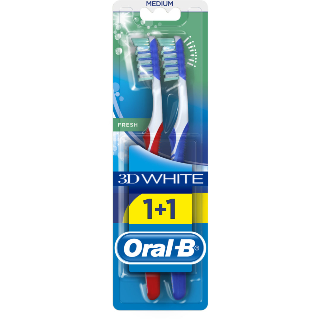 Зубна щітка Oral-B 3D White Fresh Medium 2 шт. (3014260111762) - зображення 1