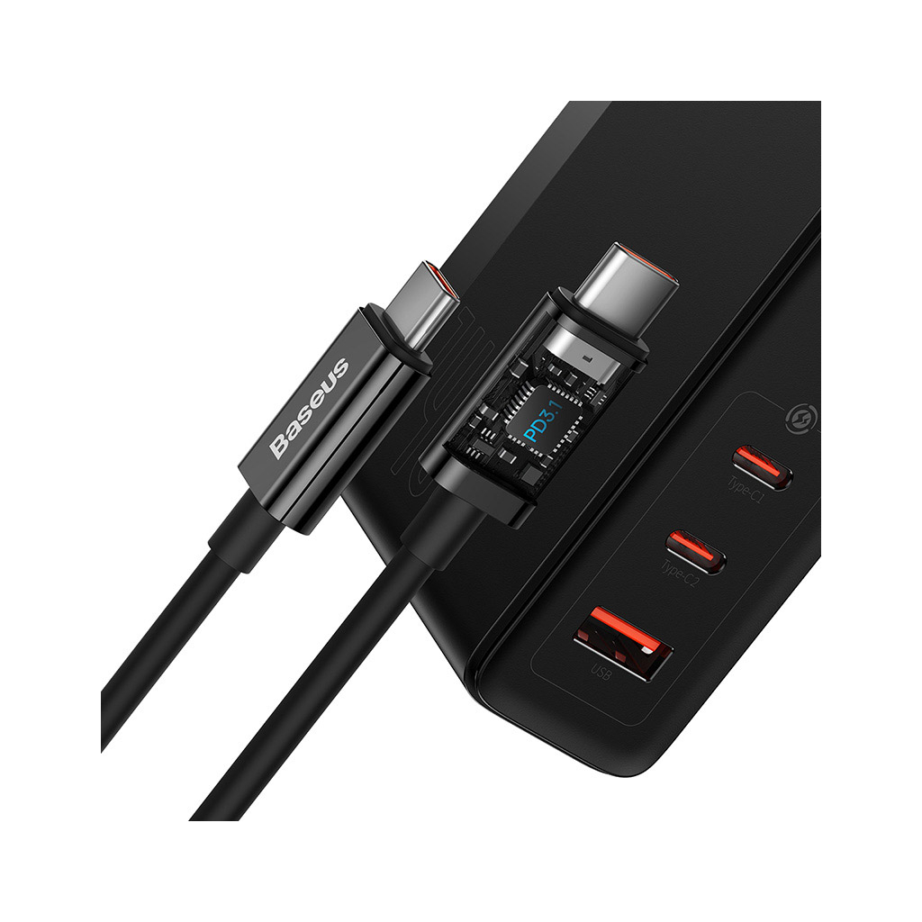 Зарядний пристрій Baseus 2xUSB-C 140W + 1xUSB GaN + cable USB-C to USB-C black (CCGP100201) - зображення 8